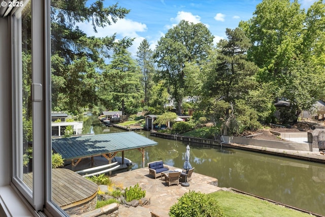 17810 Sarah Hill Ln, Lake Oswego, OR 97035 - dock area with a water view, boat lift, and view of wooded area