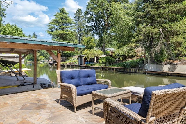17810 Sarah Hill Ln, Lake Oswego, OR 97035 - dock area featuring a water view, outdoor lounge area, and a patio area