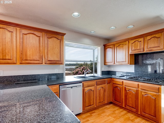 13811 SE 36th St, Vancouver, WA 98683 - kitchen with dishwasher, a sink, black gas stovetop, recessed lighting, and brown cabinetry