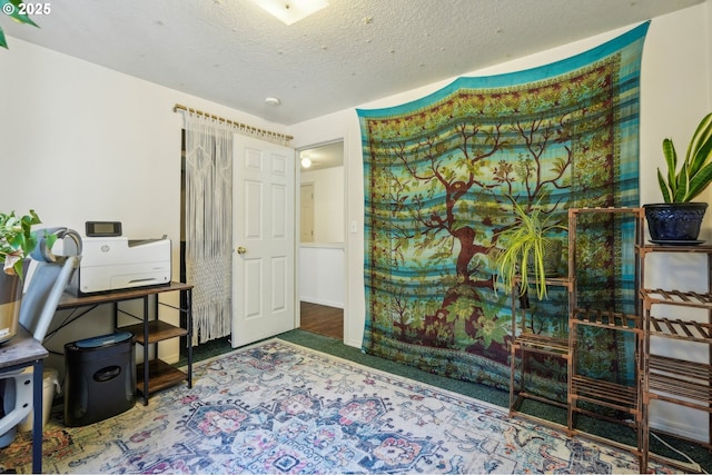 interior space with a textured ceiling