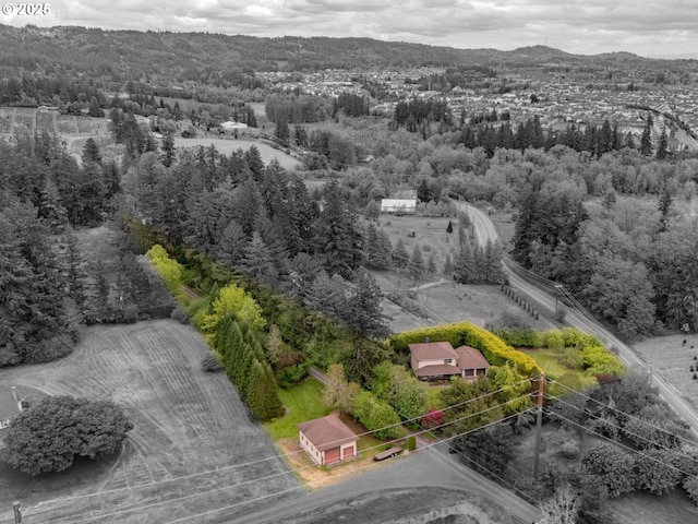 18036 NW Emmaus Ln, Portland, OR 97231 - aerial view of property's location featuring a forest, property boundaries highlighted, and mountains