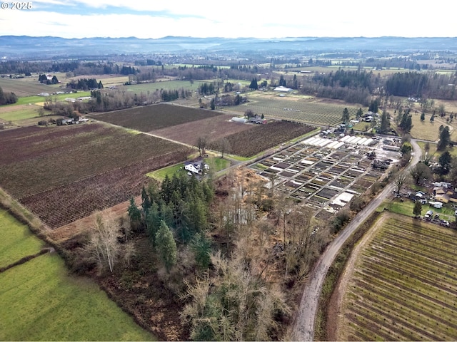 birds eye view of property with a rural view