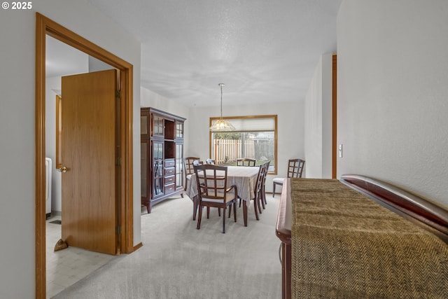 dining space with light colored carpet