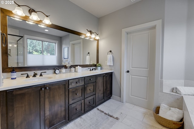 865 SW Trillium Ln, Portland, OR 97219 - full bath with double vanity, a shower with door, and tile patterned floors