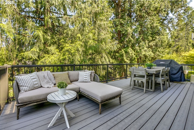 865 SW Trillium Ln, Portland, OR 97219 - wooden deck featuring an outdoor living space, outdoor dining area, and grilling area