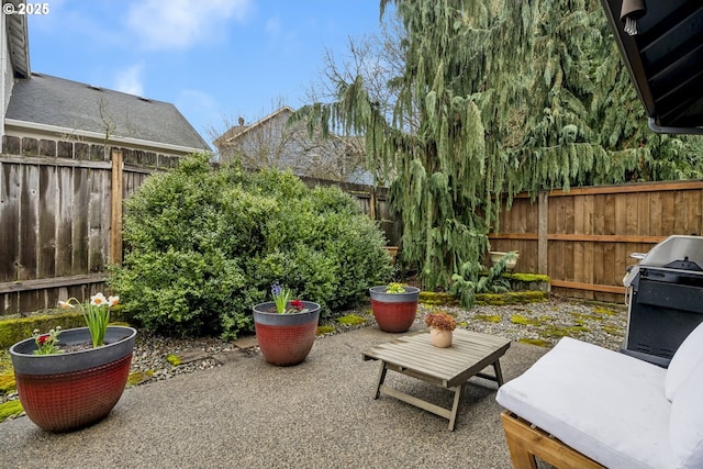 view of patio featuring area for grilling and a fenced backyard