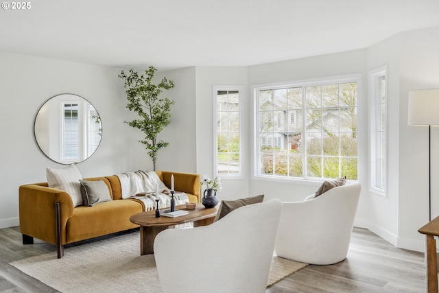 living room featuring baseboards and light wood-style floors