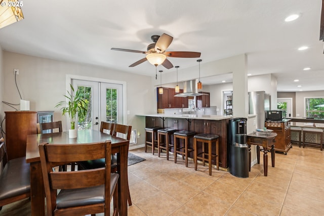 4315 NE 90th Ave, Portland, OR 97220 - dining area featuring french doors, ceiling fan, light tile patterned floors, and recessed lighting