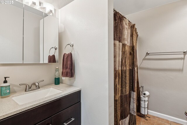 4315 NE 90th Ave, Portland, OR 97220 - bathroom with vanity, tile patterned floors, and curtained shower