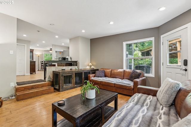 4315 NE 90th Ave, Portland, OR 97220 - living area with plenty of natural light, light wood-style flooring, recessed lighting, and ceiling fan