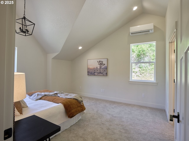 117 Witherbee Rd, Kelso, WA 98626 - carpeted bedroom with lofted ceiling, a wall mounted AC, baseboards, and recessed lighting