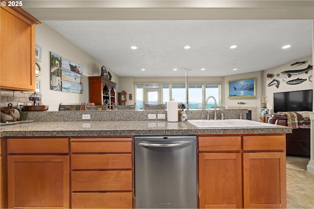 12 NW 17th Pl, Warrenton, OR 97146 - kitchen with dishwasher, tile counters, open floor plan, and recessed lighting
