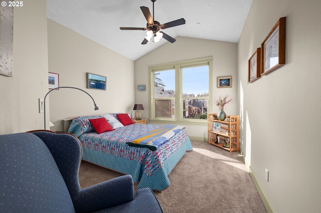 12 NW 17th Pl, Warrenton, OR 97146 - bedroom featuring carpet floors, vaulted ceiling, and a ceiling fan