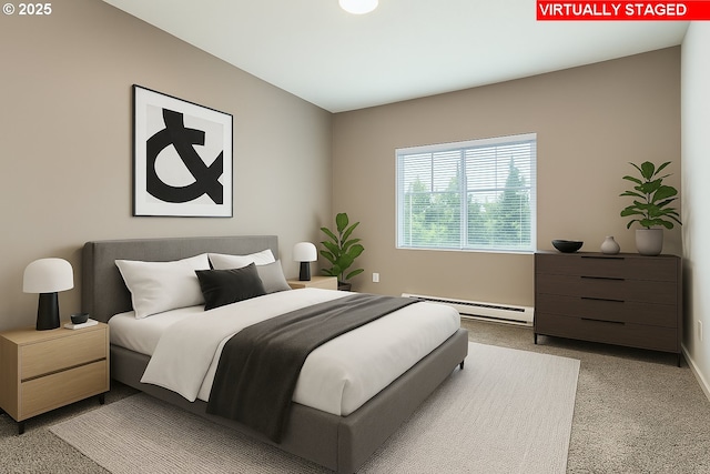 bedroom featuring a baseboard radiator and carpet floors
