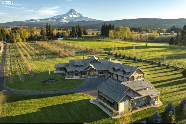 aerial view with a mountain view and a rural view