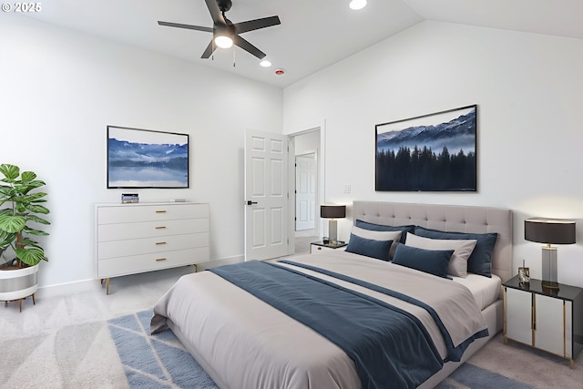 413 S Trade St, Amity, OR 97101 - carpeted bedroom with recessed lighting, baseboards, a ceiling fan, and lofted ceiling