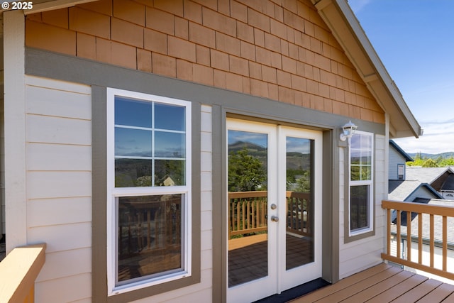 wooden deck with french doors