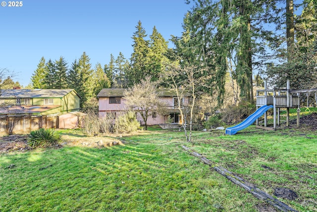 view of yard with a playground