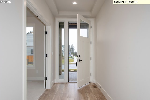 foyer with light hardwood / wood-style flooring and plenty of natural light