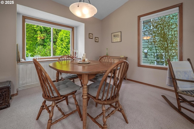 8911 SW 49th Ave, Portland, OR 97219 - carpeted dining area featuring vaulted ceiling and baseboards