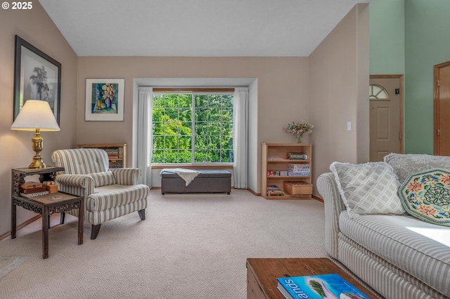 8911 SW 49th Ave, Portland, OR 97219 - living area featuring lofted ceiling and carpet flooring