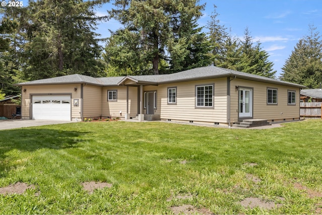1143 9th St SE, Bandon, OR 97411 - ranch-style house with an attached garage, driveway, crawl space, and entry steps