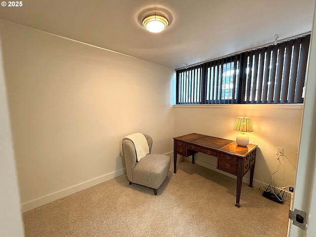 carpeted office space featuring baseboards