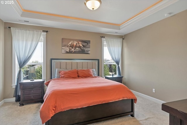 2871 Wing Tip Ave, Salem, OR 97304 - bedroom with a tray ceiling, crown molding, light colored carpet, and multiple windows