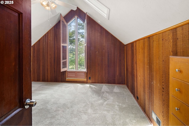 2112 Agate St, Eugene, OR 97403 - additional living space with wooden walls, lofted ceiling, carpet, and ceiling fan