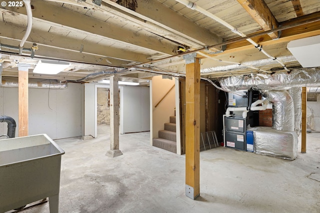 2112 Agate St, Eugene, OR 97403 - unfinished basement featuring stairway and heating unit