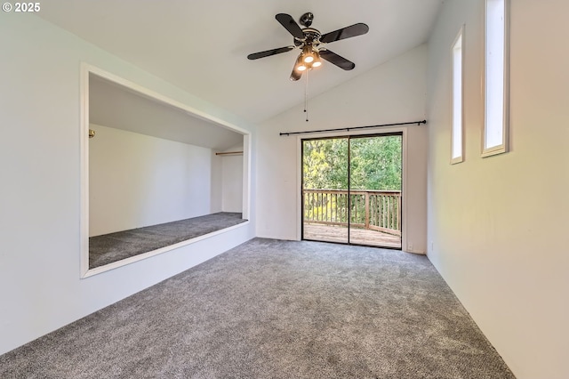 12140 SE Henderson Dr, Portland, OR 97266 - unfurnished living room with carpet floors, lofted ceiling, and ceiling fan