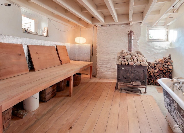 basement featuring hardwood / wood-style floors