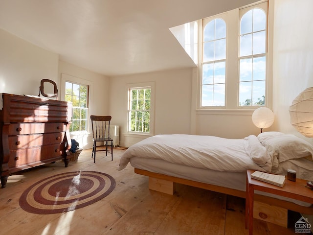 bedroom with light hardwood / wood-style floors