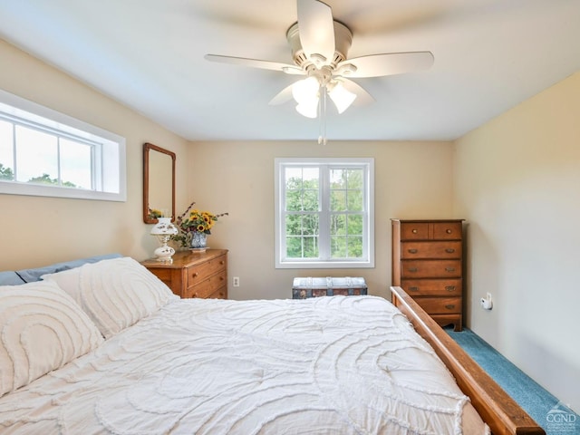 bedroom with multiple windows and ceiling fan