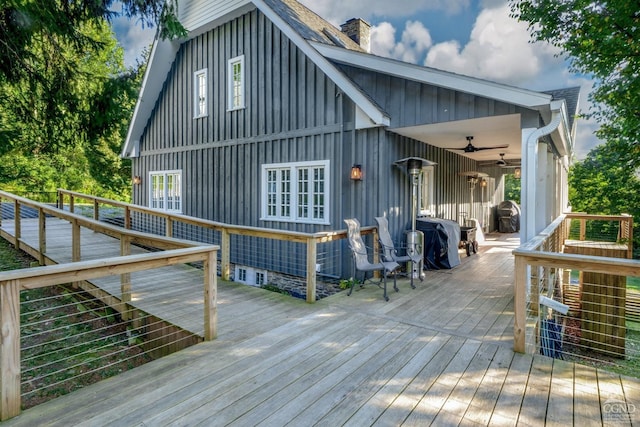 wooden deck with ceiling fan