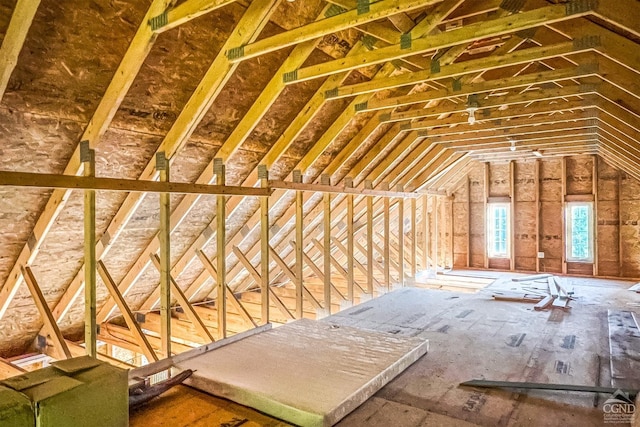 view of unfinished attic