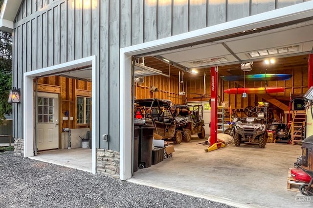 garage with a garage door opener