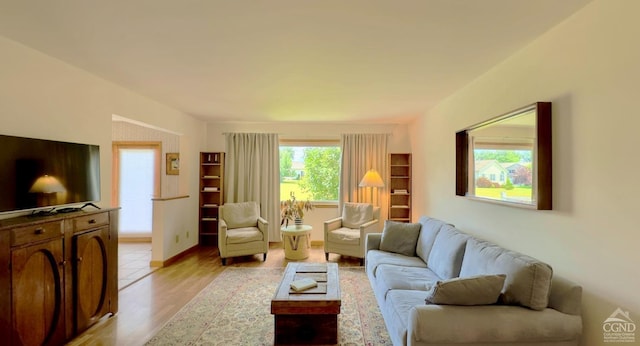 living room featuring light wood-type flooring