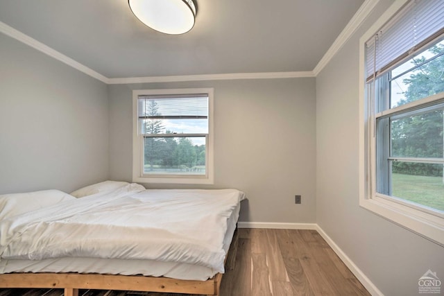 bedroom featuring crown molding and hardwood / wood-style flooring