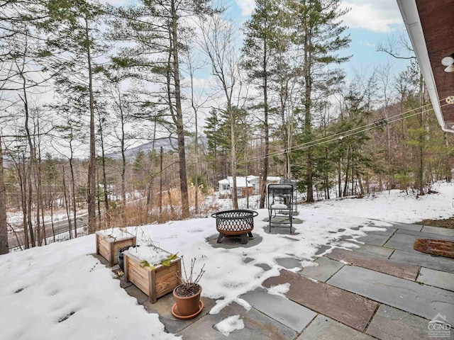 view of yard layered in snow