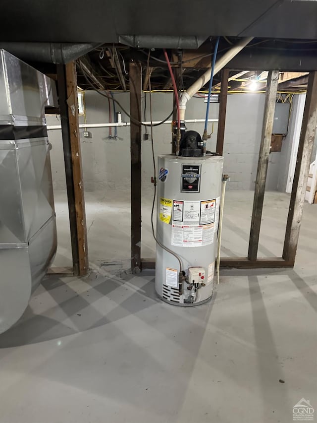 utility room with electric panel and water heater