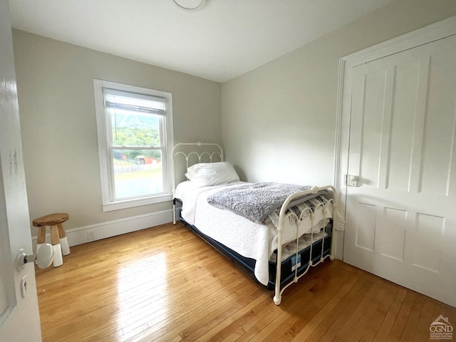 bedroom with light hardwood / wood-style floors