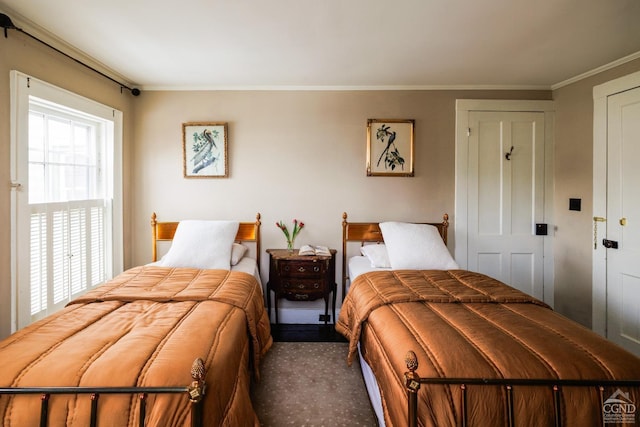 bedroom with crown molding