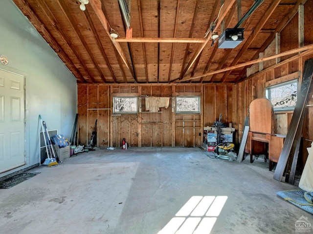 miscellaneous room with concrete flooring, a wealth of natural light, and vaulted ceiling