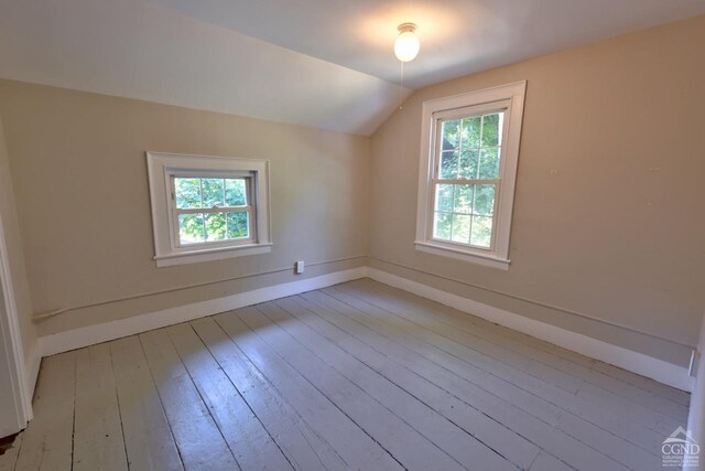 bonus room with a healthy amount of sunlight, light hardwood / wood-style floors, and lofted ceiling