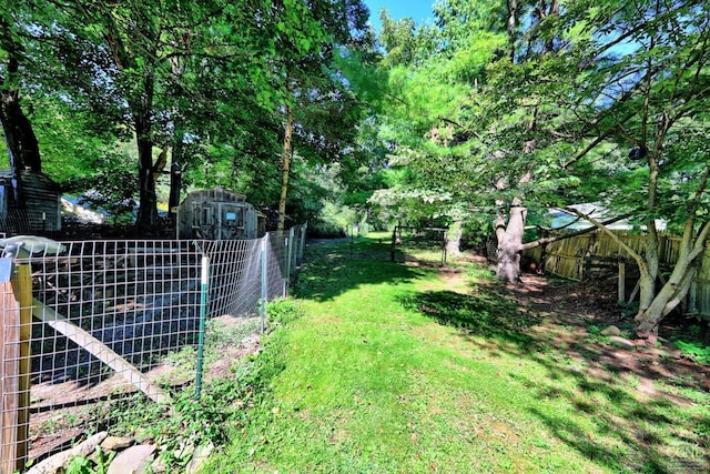 view of yard featuring a storage shed