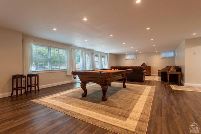 playroom featuring billiards and dark hardwood / wood-style flooring