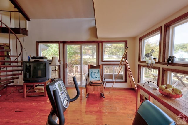 dining space with hardwood / wood-style floors and plenty of natural light