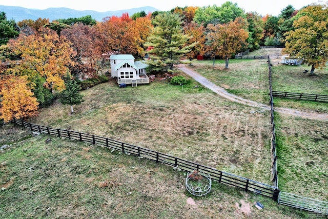 aerial view with a mountain view and a rural view