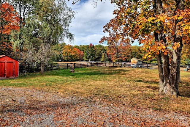 view of yard with a shed